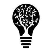 Eco Innovation Tree Inside Light Bulb Black and White Illustration. A classic light bulb shape is filled with a thriving tree whose branches and leaves extend gracefully upward. vector