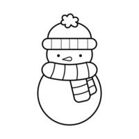 Snowman Outline Illustration. This is a cheerful black and white illustration of a snowman in an outline style. vector