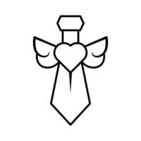 Angelic Sword with Heart and Wings Illustration. This illustration features a stylized sword with angelic wings and a heart at its center. vector