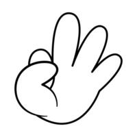 Hand Showing the Number Three Illustration. This is a simple black and white illustration of a hand making the number three by raising three fingers. vector