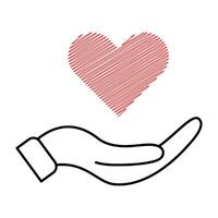 Hand Holding a Scribble Heart Illustration. A clean, minimalist illustration showing an open black hand gently supporting a bright red scribble heart above it. vector