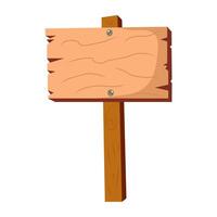Cartoon Wooden Sign Board on Post Illustration. A colorful illustration of a wooden signboard mounted on a vertical wooden post. vector
