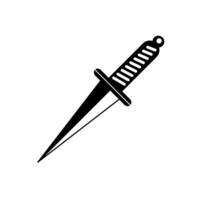 Minimalist Dagger Silhouette Illustration. The design features a straight blade with sharp, clean lines and a distinct crossguard that divides the handle from the blade. vector