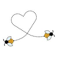 Cute Bees with Heart Flight Path Illustration. A charming illustration featuring two cute bees flying along a dotted line that forms the shape of a heart. vector