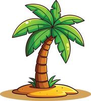 Cartoon Palm Tree on Sandy Island with Green Leaves vector