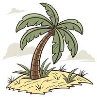 Cartoon Palm Tree on Sandy Island with Clouds beach vector