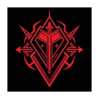 Geometric Red Emblem on Black Background Fantasy, Gaming, and Graphic Design Element vector
