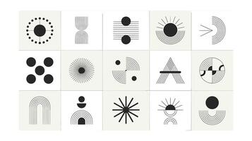 Minimalist Geometric Art Print with Circles, Lines, and Arches in Neutral Colors vector