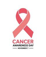 Cancer Awareness Day Illustration with Pink Ribbon and November 7th Date, Ideal for Advocacy vector