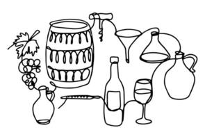 The concept of winemaking drawn in line art style with one continuous line. vector