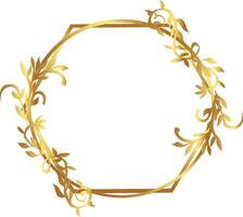 golden Floral Branches And Flowers Hexagon golden Frame vector