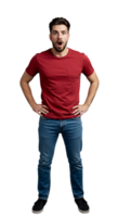Man with surprised expression standing full body png