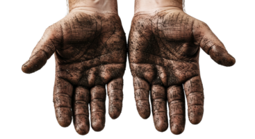 Dirty Hands Open, Calloused Palms on Transparent Background png