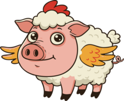 Cute Cartoon Pig with Wings and Wool, Pink and Cream Character png