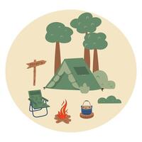Camping circle composition. Hand drawn camping round icon vector