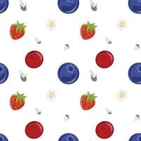 Seamless pattern with cherry, shadberry and strawberries on a white background. Abstract and minimalist berries pattern. vector