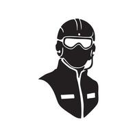 Person wearing helmet goggles and mask silhouette isolated on white background vector