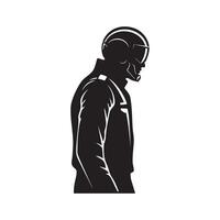 Man in futuristic helmet and jacket silhouette isolated on white background vector