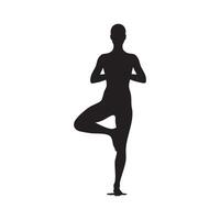 Person performing yoga tree pose silhouette isolated on white background vector
