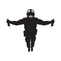 Astronaut holding joysticks in a flying pose silhouette isolated on white background vector