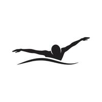 Swimmer silhouette in motion over water waves isolated on white background vector