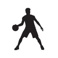 Black silhouette of a basketball player dribbling a ball isolated on white background silhouette vector