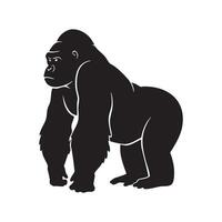 Powerful gorilla standing in a black silhouette isolated on white background silhouette vector