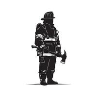 Firefighter holding axe silhouette isolated on white background vector