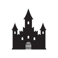 Black silhouette of a medieval castle with towers and a gate isolated on white background silhouette vector