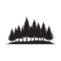 A dense forest of pine trees in a black silhouette isolated on white background silhouette vector