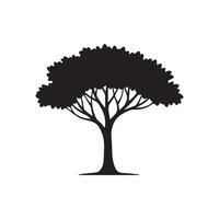 Black silhouette of a leafy tree with spreading branches isolated on white background silhouette vector