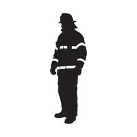 Black silhouette of a firefighter in protective gear standing isolated on white background silhouette vector