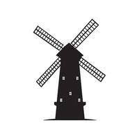 Traditional windmill with four blades silhouette isolated on white background vector