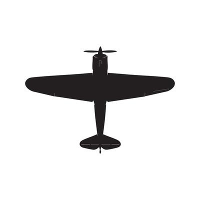 Classic propeller airplane silhouette isolated on white background