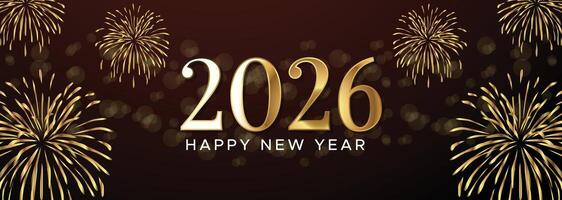 Classic Gold and Brown 2026 Banner with Radiating Fireworks and Rich Theme vector