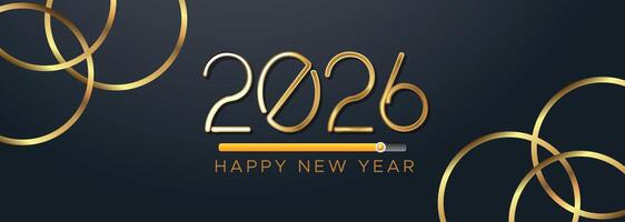 Sleek Gold Text 2026 Banner with Elegant Black Background and Curved Lines vector