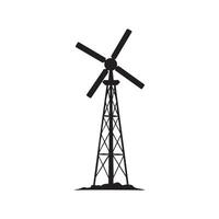Black silhouette of a traditional windmill with four blades isolated on white background silhouette vector