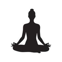 Black silhouette of a person meditating in lotus pose isolated on white background silhouette vector