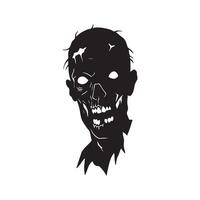 Creepy zombie head silhouette with glowing eyes isolated on white background silhouette vector