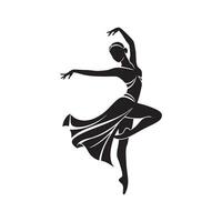 Graceful female dancer in a flowing dress performing a ballet pose silhouette isolated on white background vector
