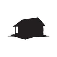 Simple log cabin silhouette with grass isolated on white background vector