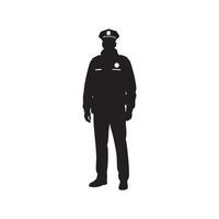 Silhouette of a police officer standing with badge isolated on white background silhouette vector