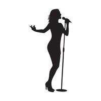 Female singer performing with microphone silhouette isolated on white background vector