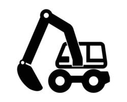 Black silhouette of an excavator vehicle with articulated arm for construction vector