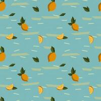 Seamless pattern lemons, slices and leaves modern geometric citrus background vector