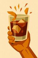 Negroni cocktail with orange slice and ice in a hand vector