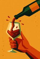 Red wine being poured into a glass with splash and motion vector