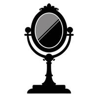Elegant Black Ornate Vanity Mirror Reflecting in a Dark Dramatic Setting, Perfect for Vintage Bathroom Decor vector