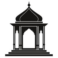 Serene Black and White Silhouette of an Elegant Islamic Pavilion, a Majestic Structure Against a Pure White Background vector