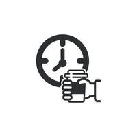 outline design of time and coffee icon in hand. vector